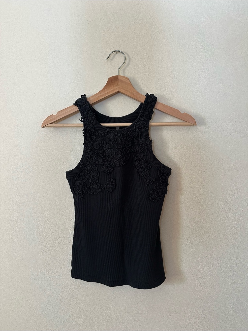 Anthropologie Black Lace Appliqué Sleeveless Tank Top
